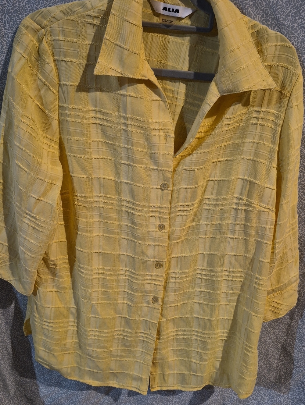 Alia Yellow Textured Button-Down Shirt